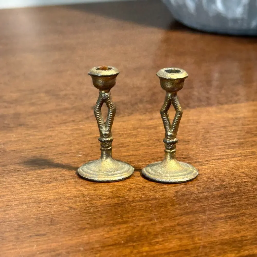 Brass Mini Candlesticks Taper Candle Holder Pair 1.5